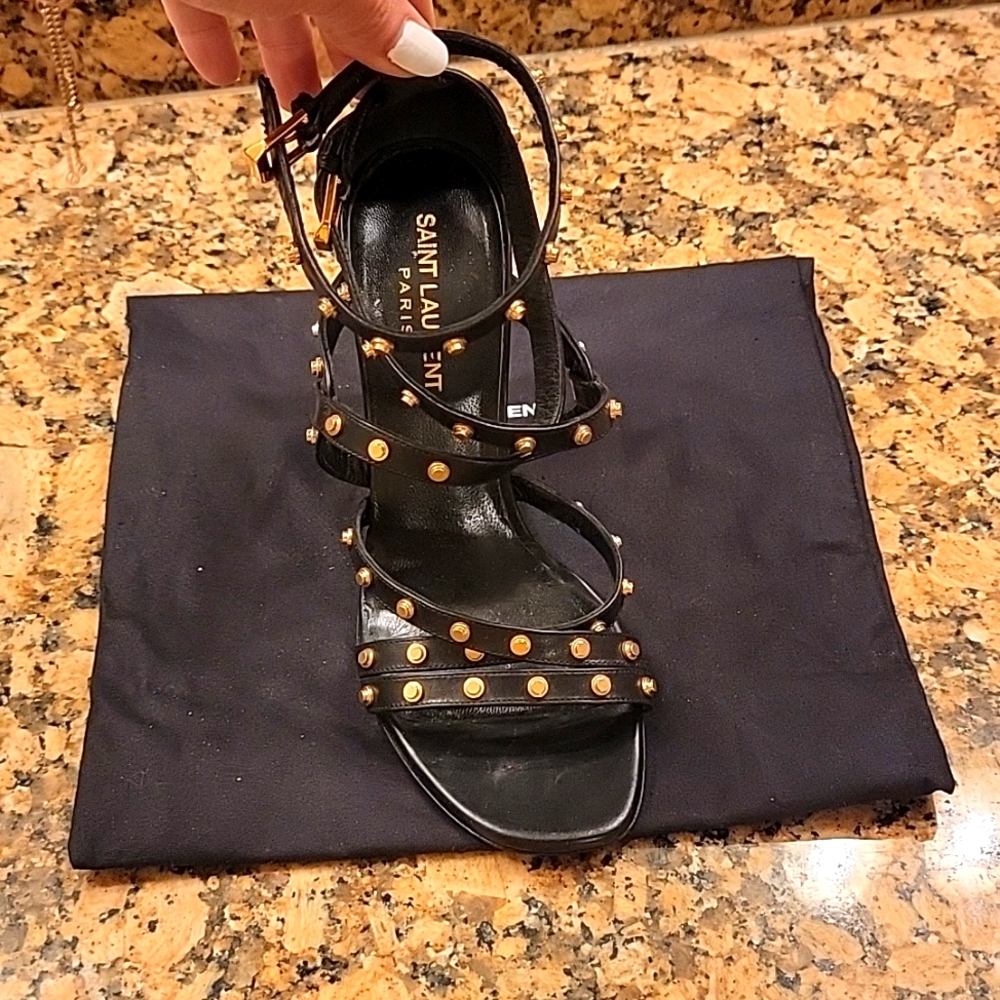 Super cute Saint Laurent high heels. Size EU 37. Gold & Black. - Picture 6 of 8